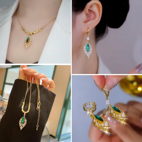 Golden branch jade leaf zircon jewelry