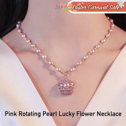 Pink Rotating Pearl Lucky Flower Necklace