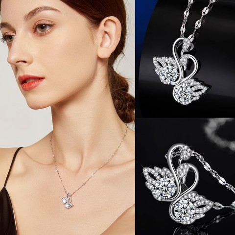 White Gold Double Swan Necklace