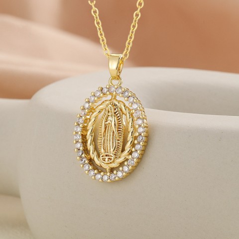 Zirconia Virgin Mary Pendant Necklace