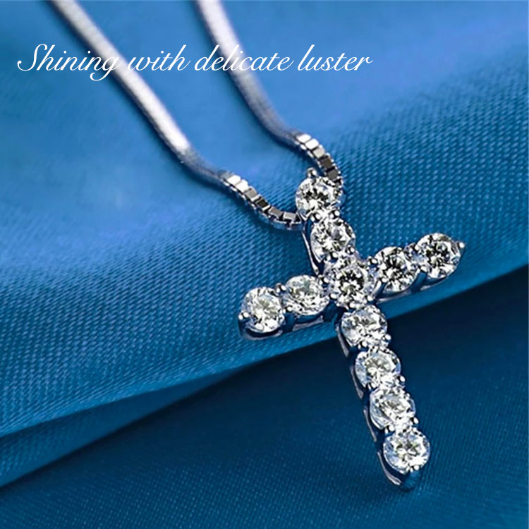 Christmas promotion-GRA certification-Buy 1 Take 1-Moissanite Inlaid Silver Cross Necklace-Necklace Size 40cm+5cm