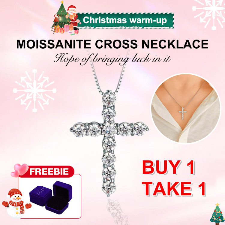 Christmas promotion-GRA certification-Buy 1 Take 1-Moissanite Inlaid Silver Cross Necklace-Necklace Size 40cm+5cm