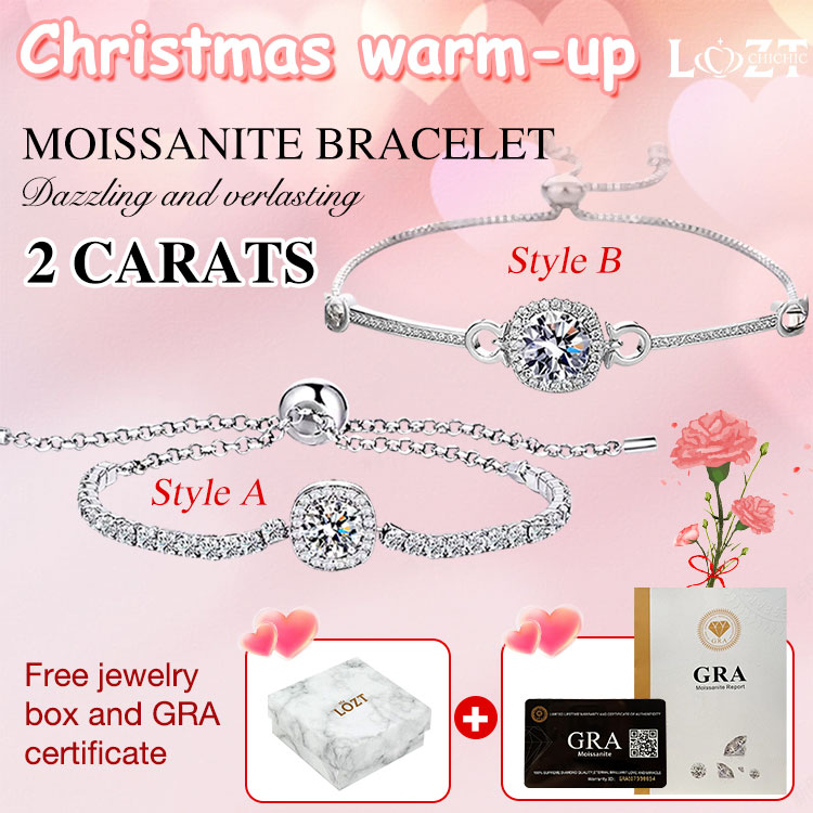 Christmas Warm-up - Moissanite Bracelet with free premium gift box and GRA certificate - Adjustable chain length, 2 styles available