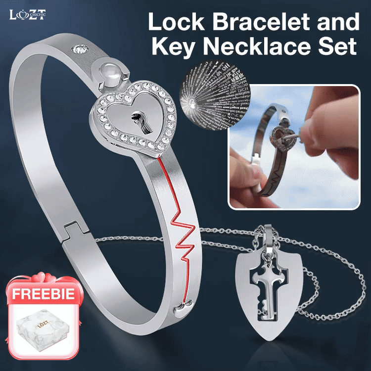 Marys Month promotions  - Two pcs Lock Bracelet and Key Necklace Projection Set -Give free jewelry box - Best gift for your boyfriend!