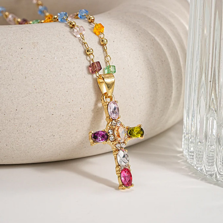 Mid-Year Mega Sale - Buy One Get One to save 100P - Colorful zircon cross necklace - Comes with a Free Jewelry Box