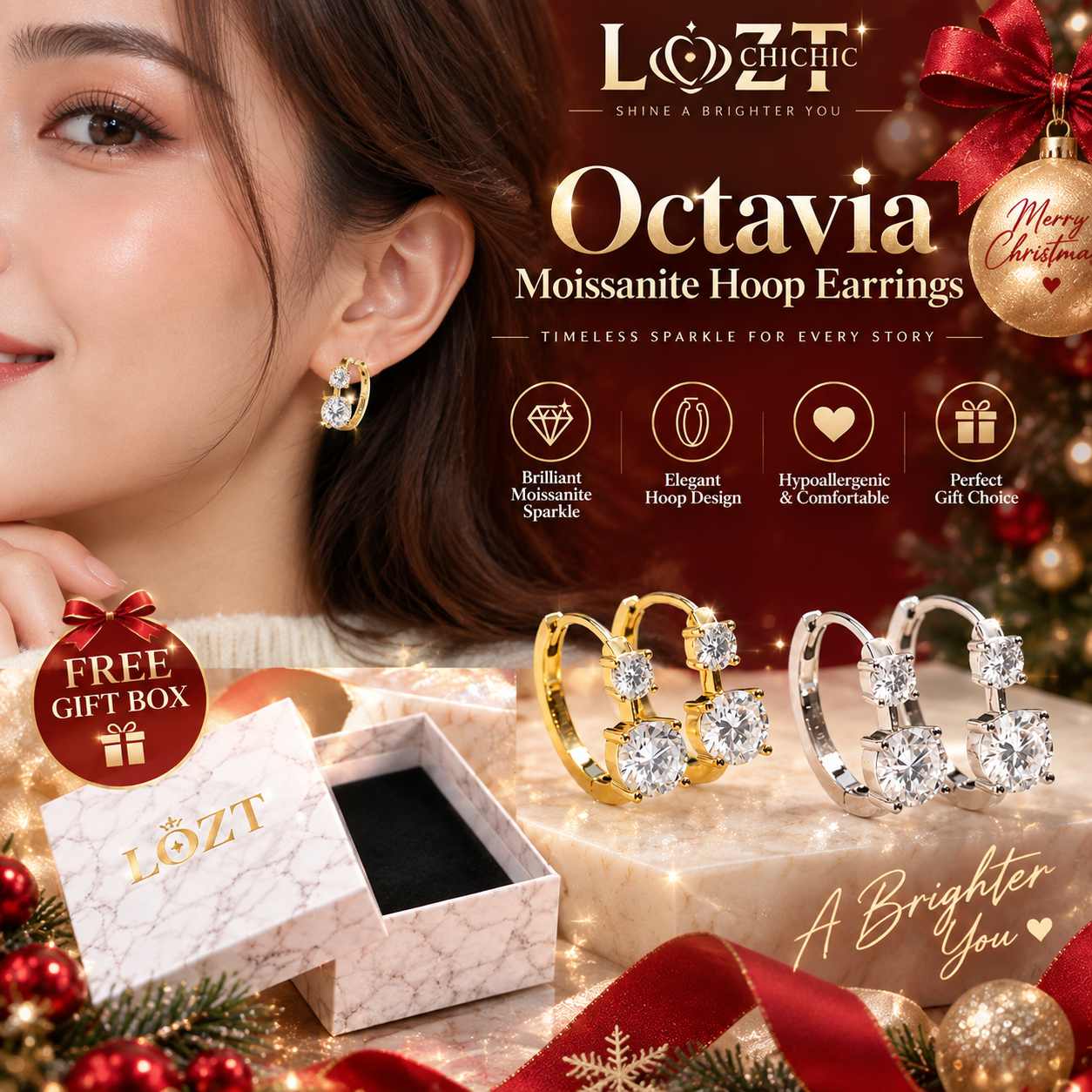 Christmas Promotion – Octavia Moissanite Hoop Earrings – Get Any Two Pairs for Just ₱1,299  – -One Year Warranty, GRA Certified - Comes with a Free Jewelry Box