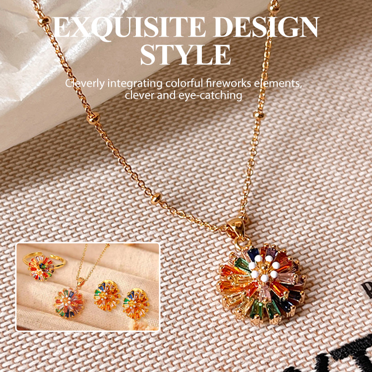 Mid-Year Promo  - Rotatable Rainbow Zircon Firework Ring Set - Free Custom Jewelry Box