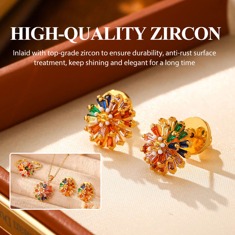 Mid-Year Promo  - Rotatable Rainbow Zircon Firework Ring Set - Free Custom Jewelry Box