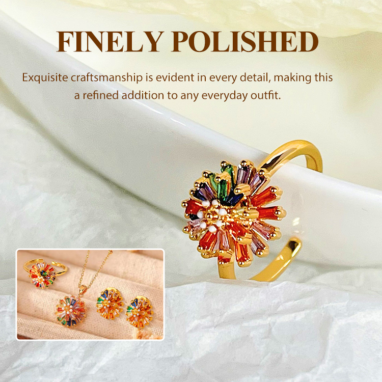 Mid-Year Promo  - Rotatable Rainbow Zircon Firework Ring Set - Free Custom Jewelry Box
