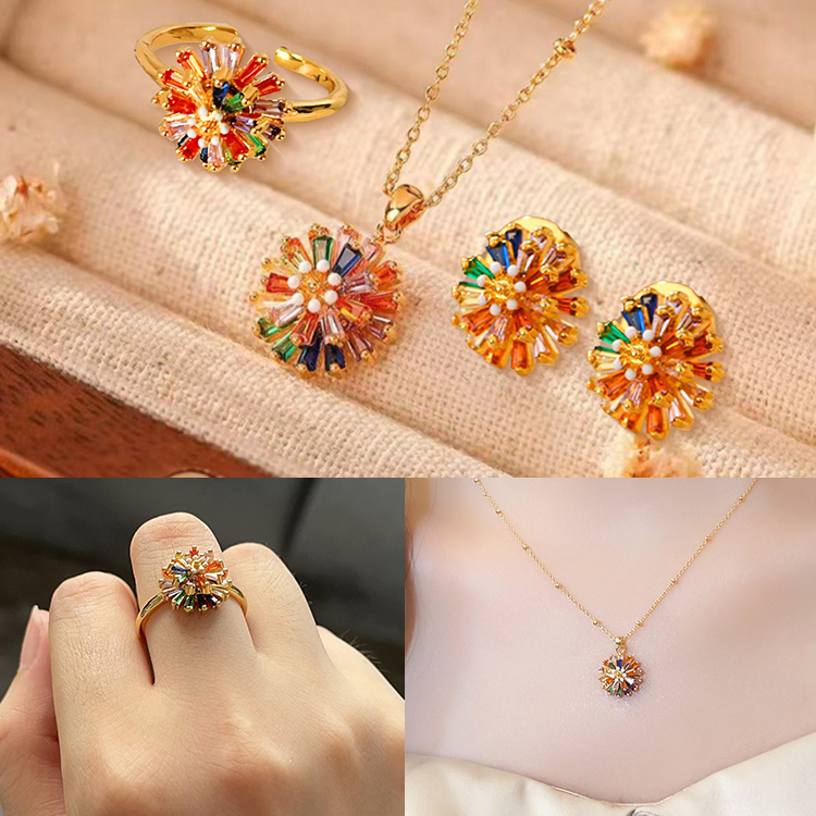 Mid-Year Promo  - Rotatable Rainbow Zircon Firework Ring Set - Free Custom Jewelry Box