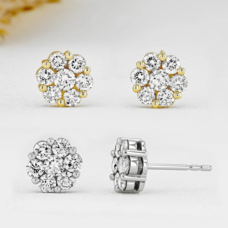 Mid-Year Sale - Buy 1 Get 1 Free - Flower Beaded Moissanite Earrings - GRA Certified - Comes with a Custom Jewelry Box