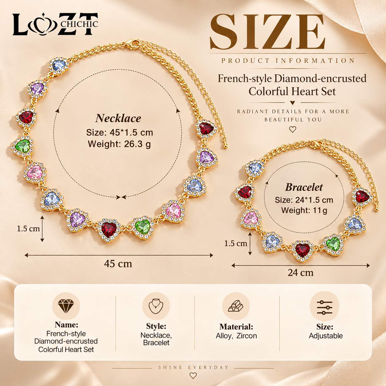 Ber Months Sale to Get a Free Custom Jewelry Box as a Gift‑ French‑style Diamond‑encrusted Colorful Heart Set‑ Grab Sparkly Elegance, Eye‑Catching Glam Jewelry Set