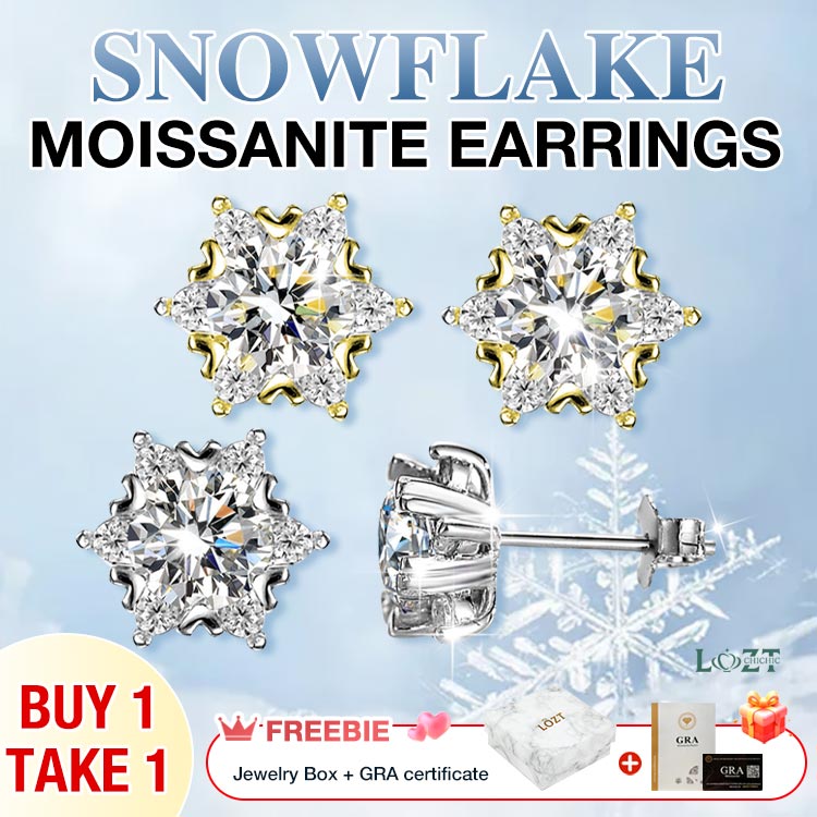 Mid-Year Mega Sale - Snowflake Moissanite Earrings - GRA certificate, free gift box