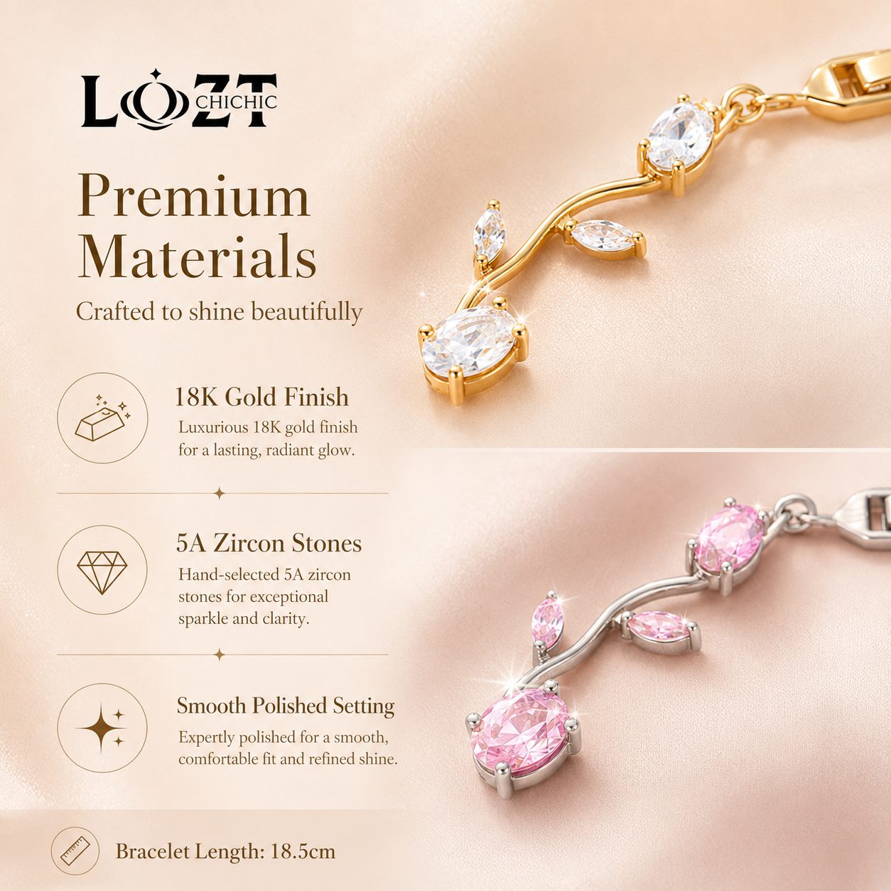 Ber Months Sale to get a Free Jewelry Gift Box – 18K Gold Diamond-Encrusted Branch Bracelet – Elegant Nature-Inspired Bracelet with Brilliant Diamond-Like Sparkle