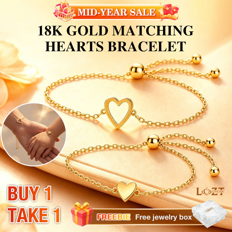 Mid-Year Sale – Buy 1 Take 1 to save 799 – 18K Gold Matching Hearts Bracelet – A Timeless Symbol of Love for Mothers, Daughters & Loved Ones – Comes with a Beautiful Gift Box