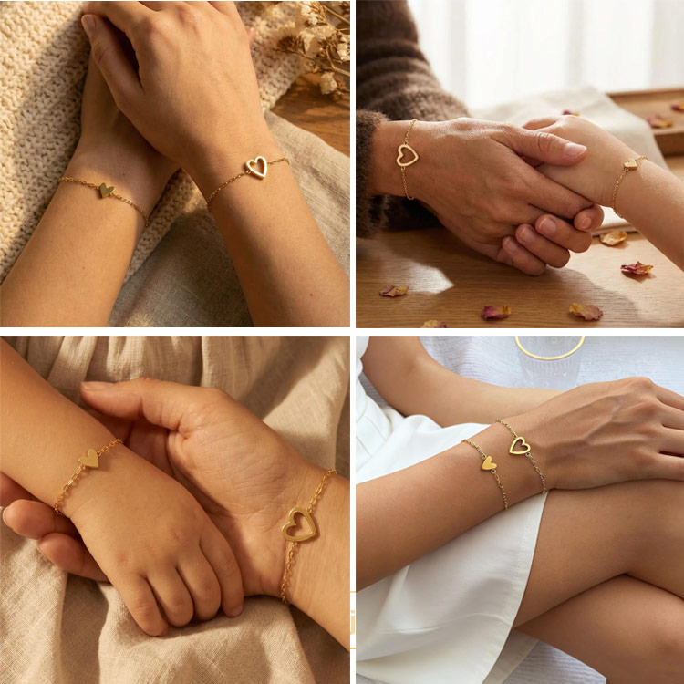 Mid-Year Sale – Buy 1 Take 1 to save 799 – 18K Gold Matching Hearts Bracelet – A Timeless Symbol of Love for Mothers, Daughters & Loved Ones – Comes with a Beautiful Gift Box