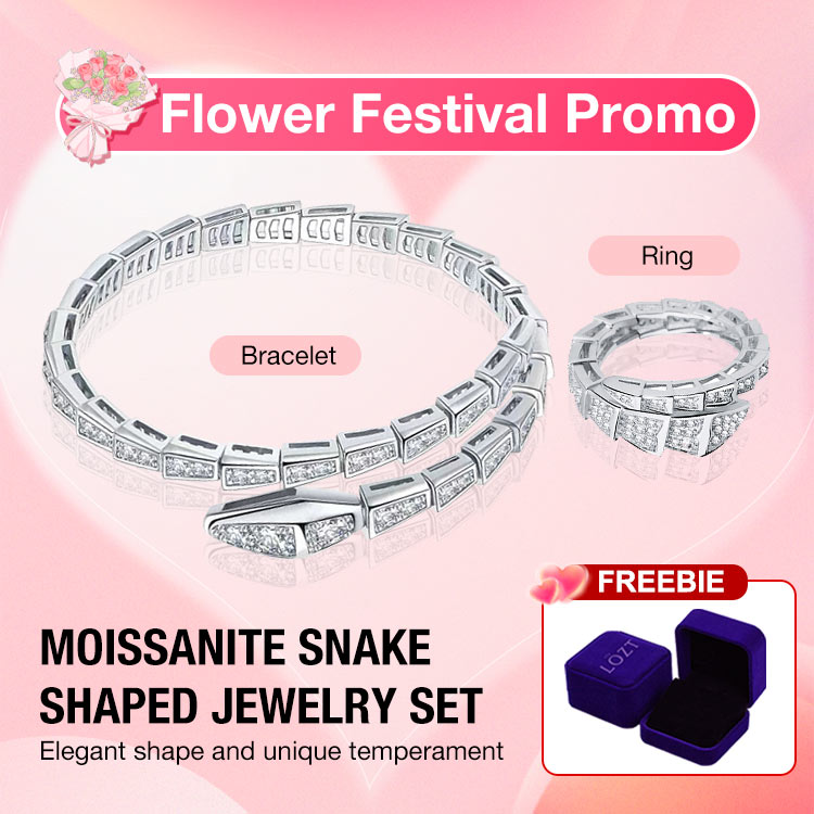 Flower Festival Promo - Moissanite Snake Shaped Bracelet and Ring Set - Best Gift For Her. Free Jewelry Box. Shipping from Manila