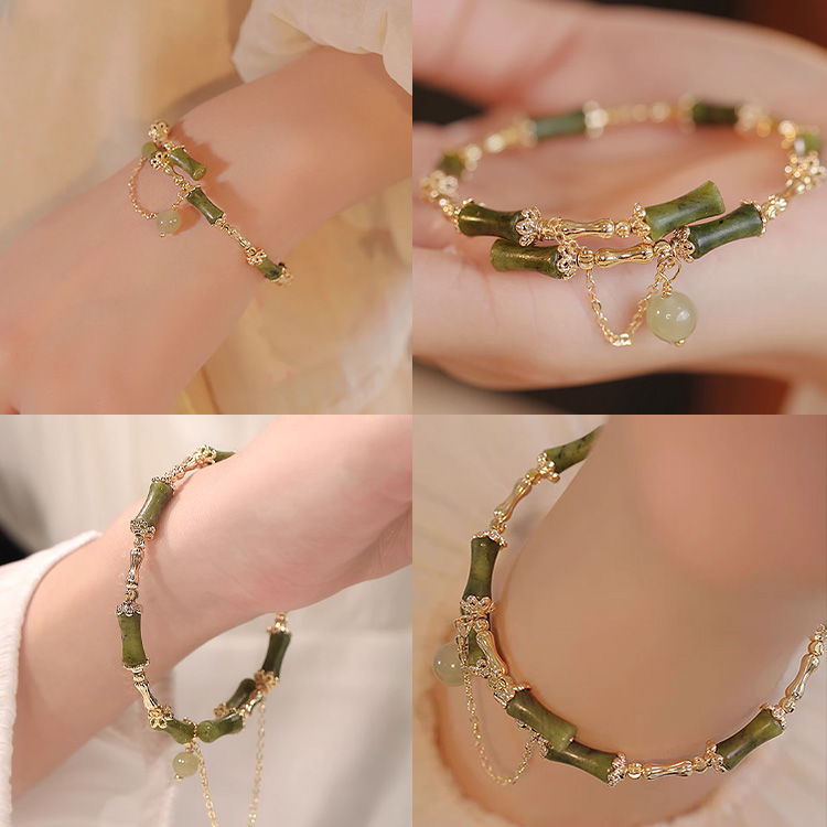18K Gold-plated Hetian Jade Bamboo Bracelet - Free gift box