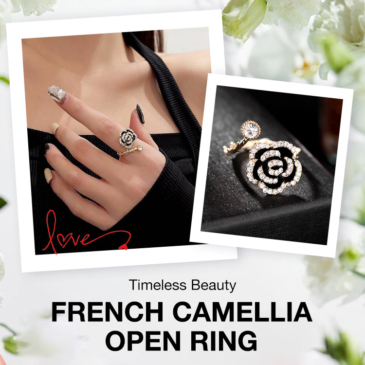 High quality zircon - French Camellia Open Ring - adjustable size, free gift box