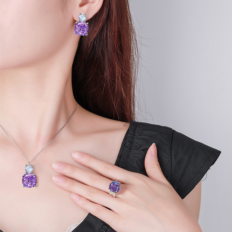 Purple Diamond Starry Sky Colored Gem Set - Free jewelry box