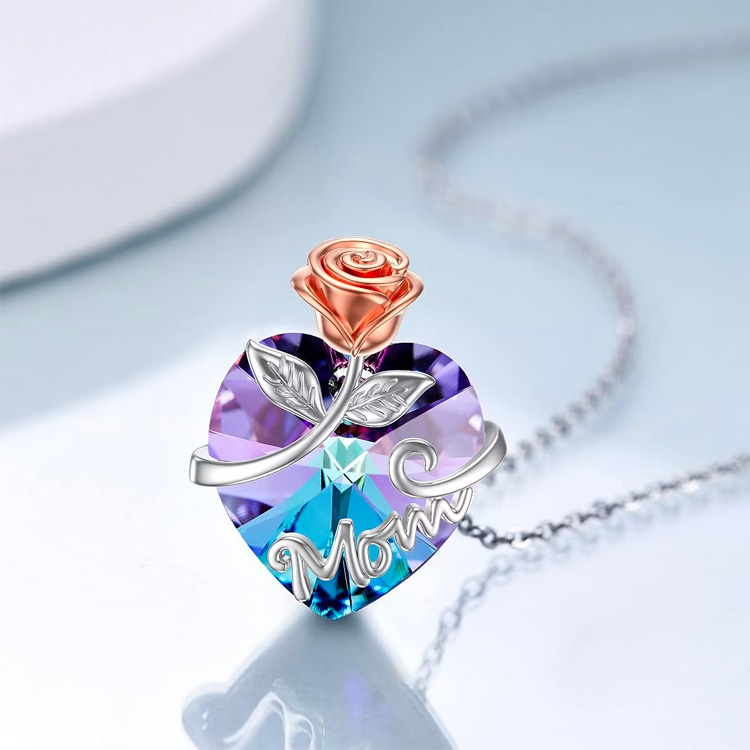 Mother Day Sale - Heart Shape Rose Crystal Necklace - FREE Box And Gift Card - Perfect gift