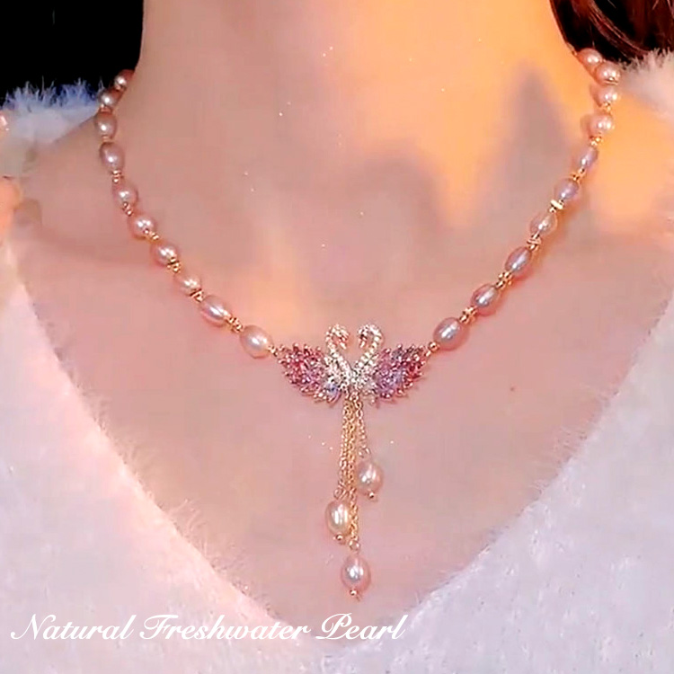 Natural Freshwater Pearl Colorful Swan Pendant Necklace