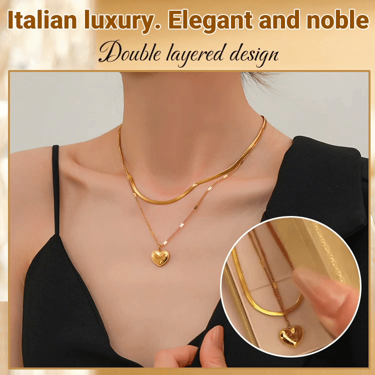 Store Anniversary Promotion Buy 2 for ₱799 each-Italian Titanium Steel Double Heart Necklace-Chain Size 40cm+5cm