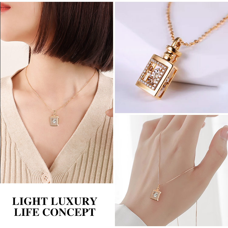 Sparkling Perfume Bottle Pendant Necklace - Sway and Jump with Eternal Shine. Never Fades - Free jewelry box